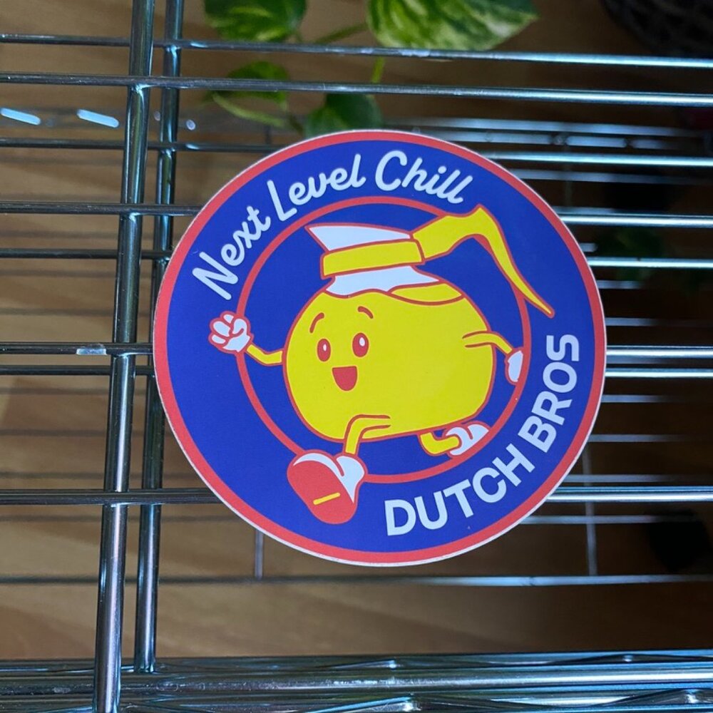 Dutch Bros “Next Level Chill” Sticker – Coffee Pot Character- July 2022